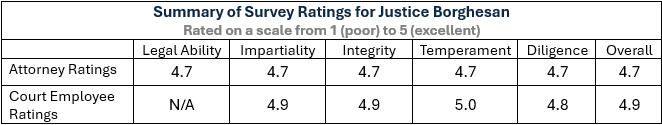 Summary Survey Ratings for Justice Borghesan